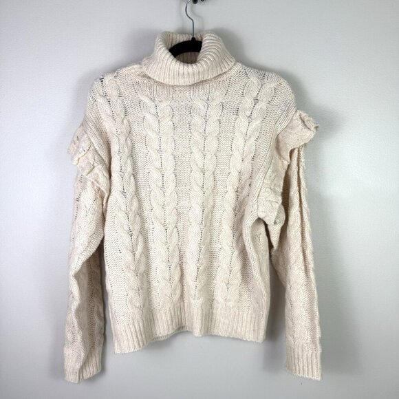 Joe's Jeans Women's Cream Cable Knit Ruffle Turtle Neck Sweater Size Small NWT - Picture 1 of 9